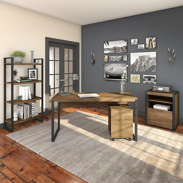 Bush Furniture Latitude 4 Shelf Etagere Bookcase, Rustic Brown Embossed (LAB130RB-03) 5 Bush Furniture Latitude 4 Shelf Etagere Bookcase, Rustic Brown Embossed (LAB130RB-03) - Image 5