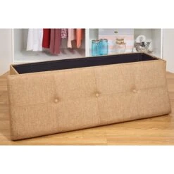 Simplify Faux Linen Triple Folding Storage Ottoman (F-0638-CAMEL-BX)