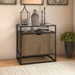 Bush Furniture Anthropology 30"H Small Storage Cabinet With Doors, Rustic Brown Embossed (ATS130RB-03)