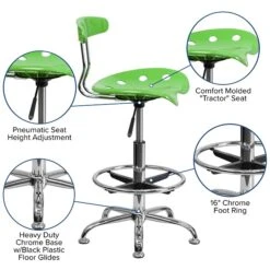 Flash Furniture Chrome Low Back Drafting Stool With Tractor Seat, Vibrant Apple Green -Popular Furniture sp80657957 s7