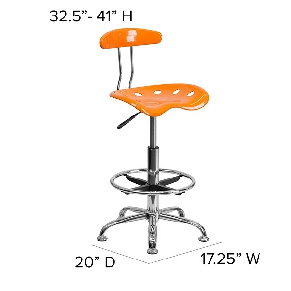 Flash Furniture Low Back Polymer Drafting Stool With Tractor Seat, Vibrant Orange 4 Flash Furniture Low Back Polymer Drafting Stool With Tractor Seat, Vibrant Orange - Image 4