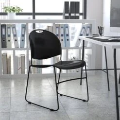 Flash Furniture HERCULES™ Plastic Ultra Compact Stack Chair, Black [RUT188BKCHR]