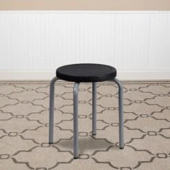 Flash Furniture Stackable Stool With Black Seat And Silver Powder Coated Frame, Black