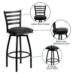 Flash Furniture Traditional Vinyl Restaurant Swivel Barstool With Back, Black (XU6F8BLDSWVBKV) -Popular Furniture sp81131004 s7