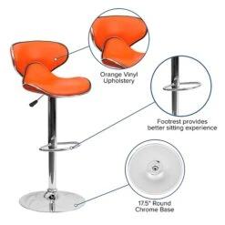Flash Furniture Contemporary Vinyl Adjustable Height Barstool With Back, Orange (DS815ORG) -Popular Furniture sp82710840 s7