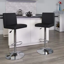 Flash Furniture Contemporary Vinyl Adjustable Height Barstool With Back, Black (CH92066BK)
