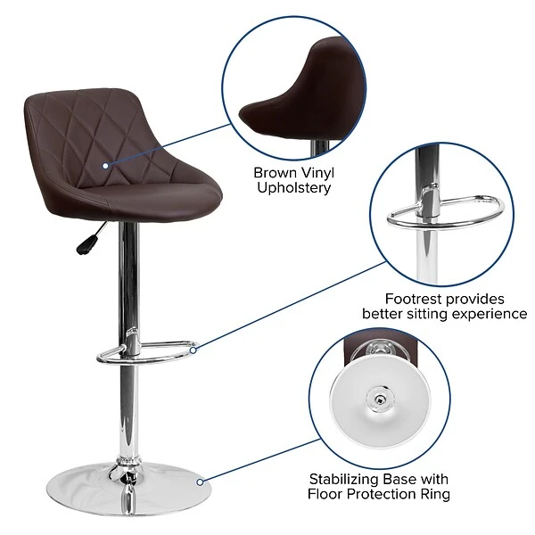 Flash Furniture Contemporary Vinyl Adjustable Height Barstool With Back, Brown (CH82028ABRN) 4 Flash Furniture Contemporary Vinyl Adjustable Height Barstool With Back, Brown (CH82028ABRN) - Image 4