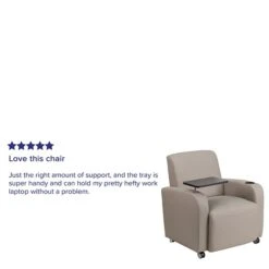 Flash Furniture Leather Guest Chair; Gray W/Tablet Arm, Front Wheel Casters And Cup Holder -Popular Furniture sp82712196 s7